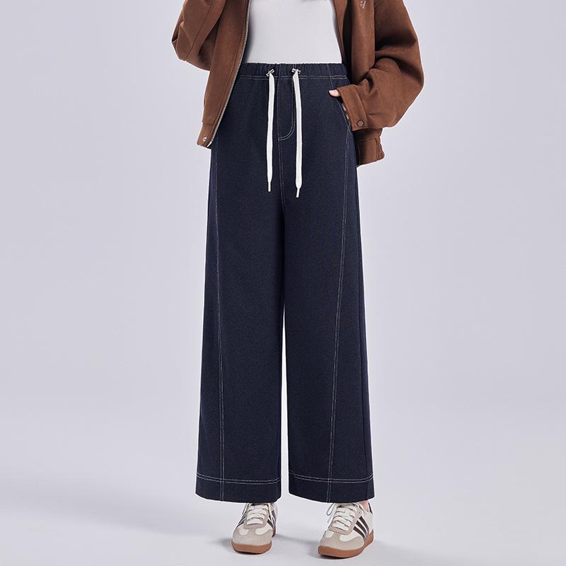 Spring-Summer Thin Wide-Leg Maternity Jeans: Casual, Drapey, Slimming with Drawstring, Loose Fit. M
