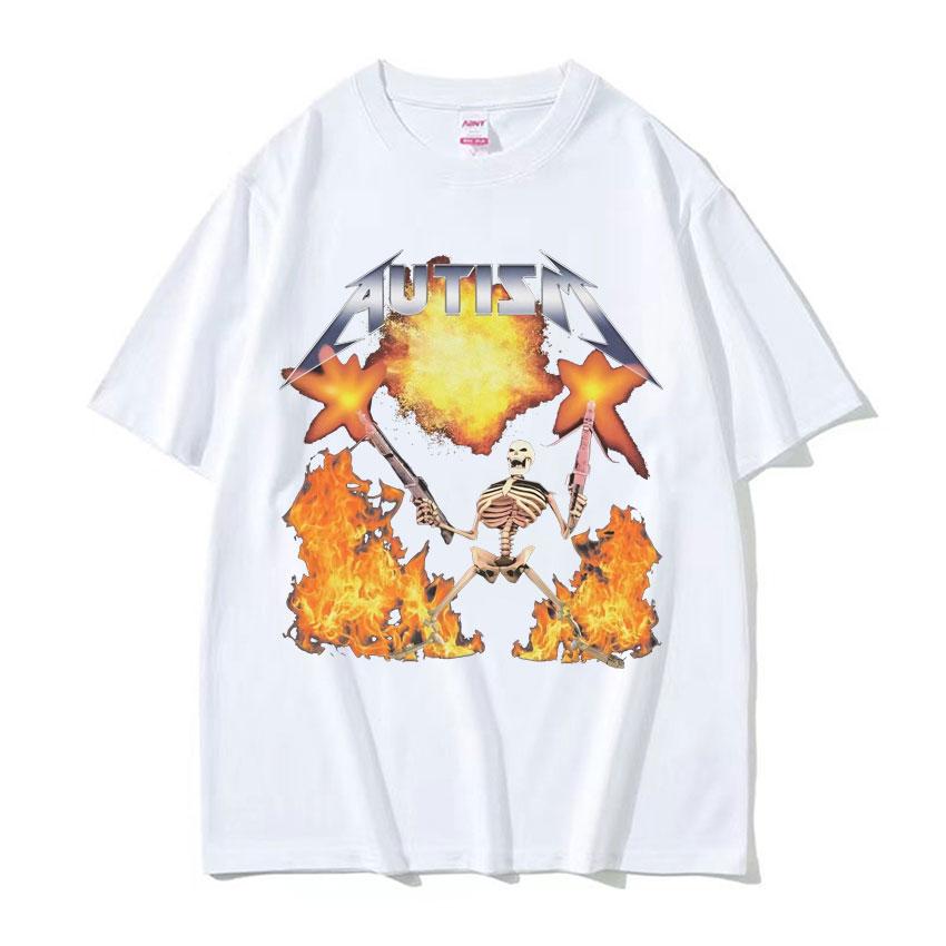 Autism Skeleton Meme T Shirt Human Funny Skull Men's Women Harajuku Gothic Vintage T Shirts Summer Cotton T-shirt Streetwear