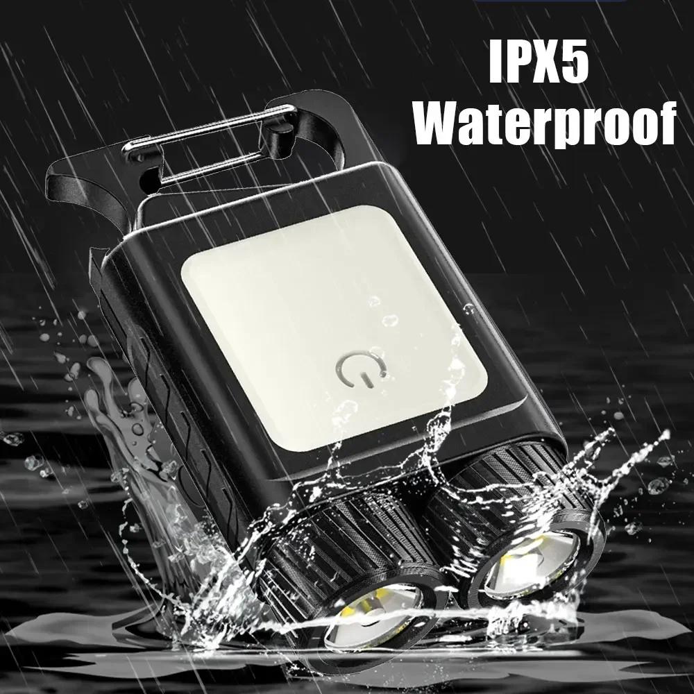 Portable COB Mini Keychain Light Type-C Rechargeable Work Light Outdoor Camping Hiking Light Bottle Opener Screw Flashlight