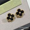 High Quality Four-leaf Clover Earring Buckle White Mother-of-pearl Earrings Red Chalcedony Black Agate Earrings