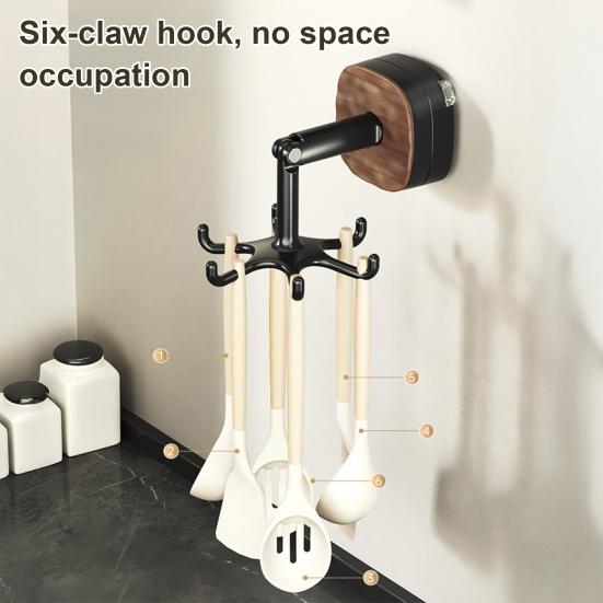 Suction Cup Hook Kitchen Utensil Hanger Under Cabinet Hook 360 Degrees Rotating 6-Claw Folding Hook for Bathroom Bedroom Closet Door Wall