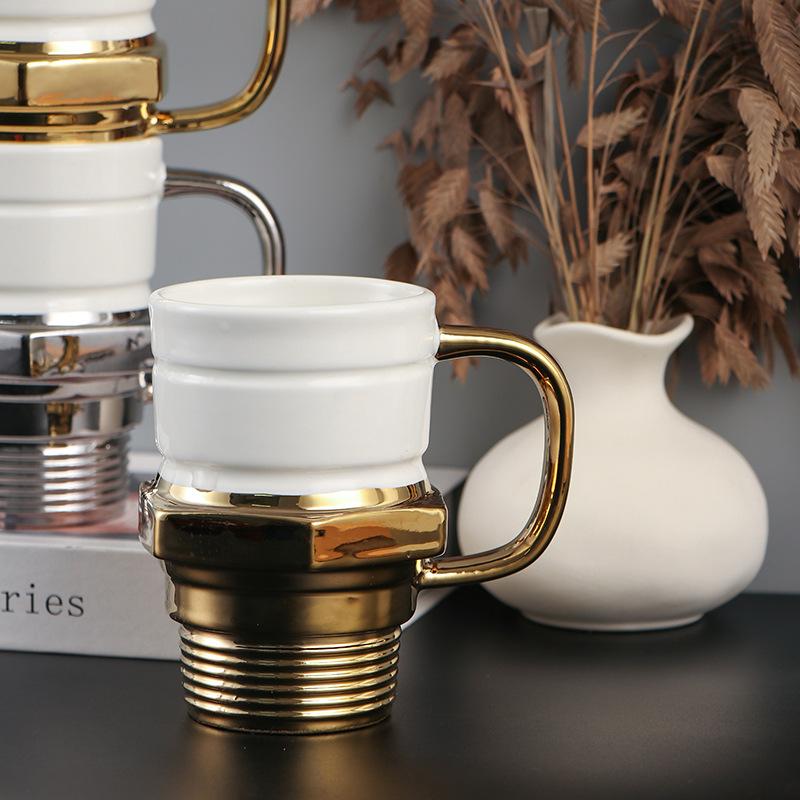 Creative Golden Spark Plug Ceramic Mug Breakfast Milk Tea Cup Home Afternoon Tea Coffee Cup Office Drinking Mug Home Decoration
