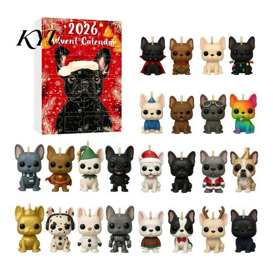 Collectible Dog Ornaments Bulldog Advent Calendar 2026, 24 Days Acrylic Puppy Christmas Countdown Calendar, Lover Gifts 2D Flat Xmas Tree Pendant for