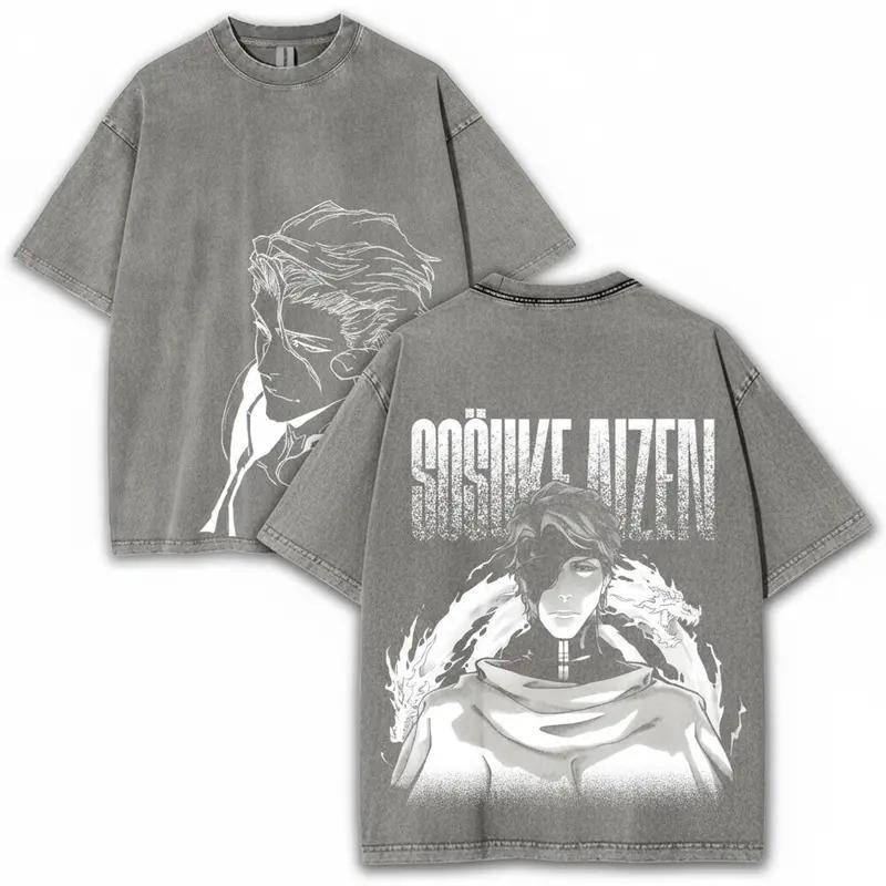 

BLEACH Aizen Sousuke Printed Tee Men Women Retro Washed Tshirts Oversized Cotton T Shirt Short Sleeve Clothing Harajuku Tshirt S
