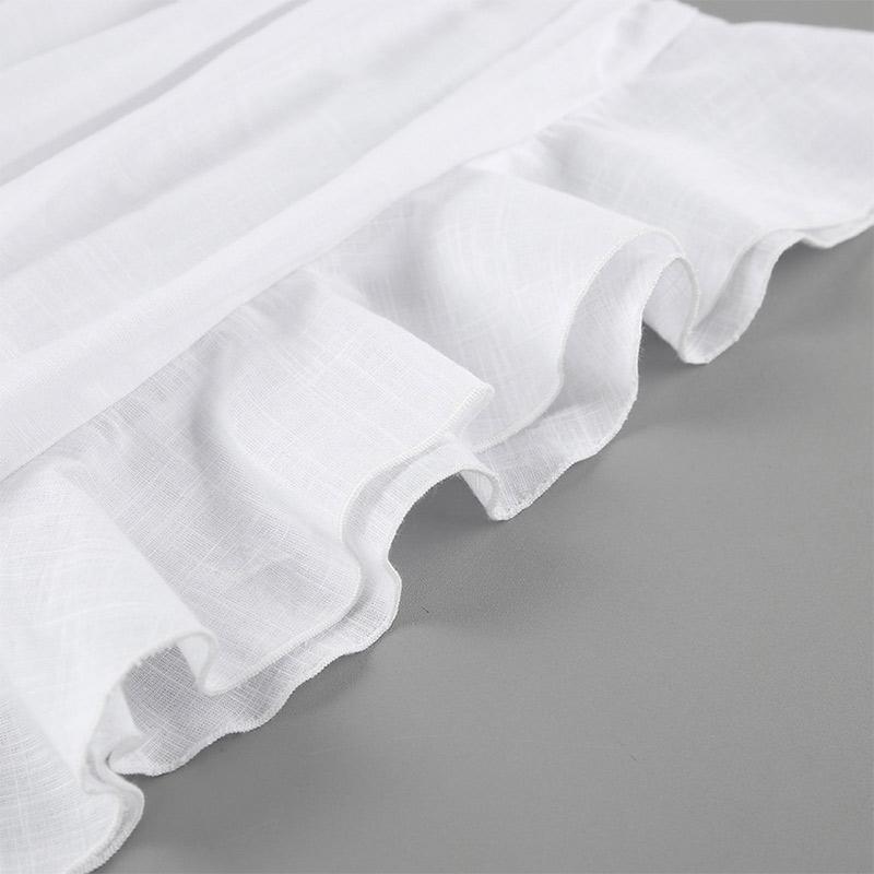 Witte Katoen en Linnen Slim Ruffles Rand Jurk Dames Slim Heupomsluitende Jurk Revers Lange Mouwen Mode Lente en Zomer