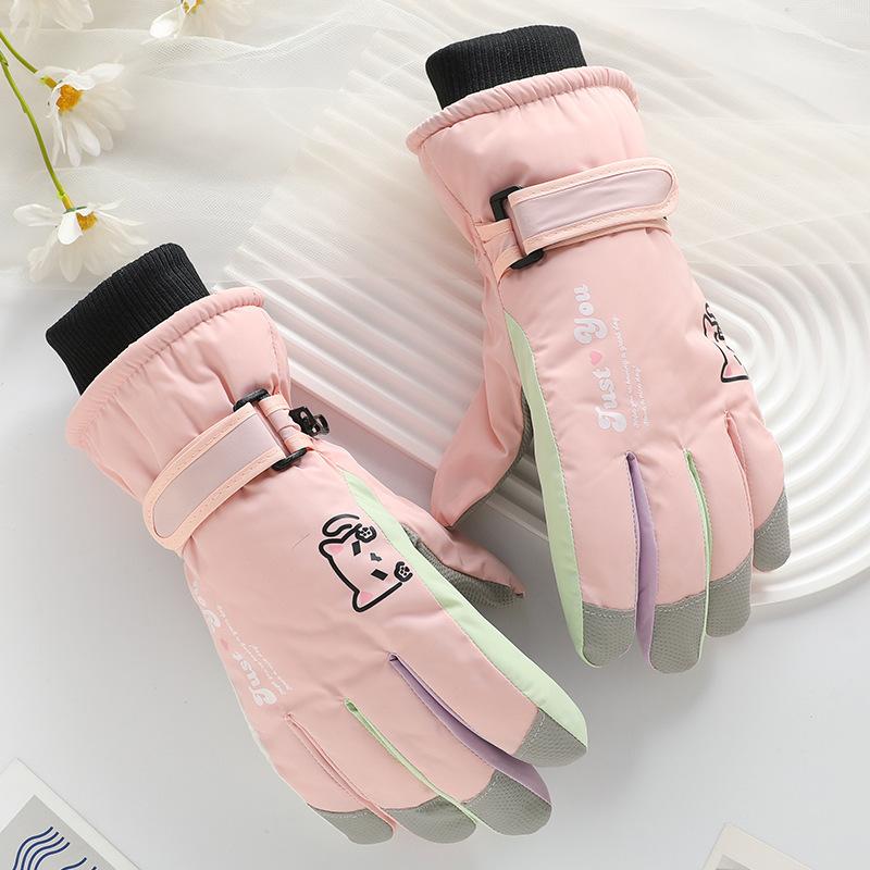 Ladies riding ski gloves outdoor warm cycling windproof waterproof non-slip piled thickened cold proof
