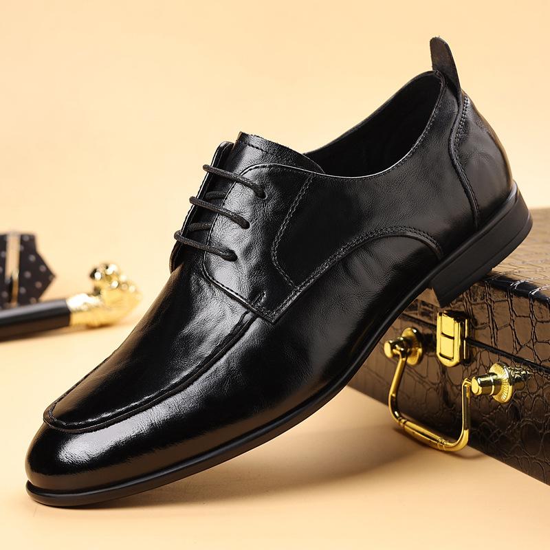 New Men's Top Layer Cowhide Loafers with Soft Sole Soft Surfac Thin Design Single Shoe Men's Trendy Lace Up Men's Shoes