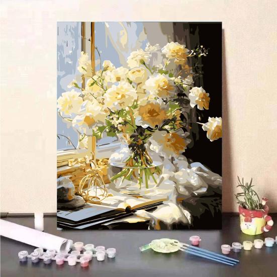 1 Set Adult DIY Oil Painting Kit with Wooden Easel DIY Paint by Number Kit Hands-on Ability Development Kit