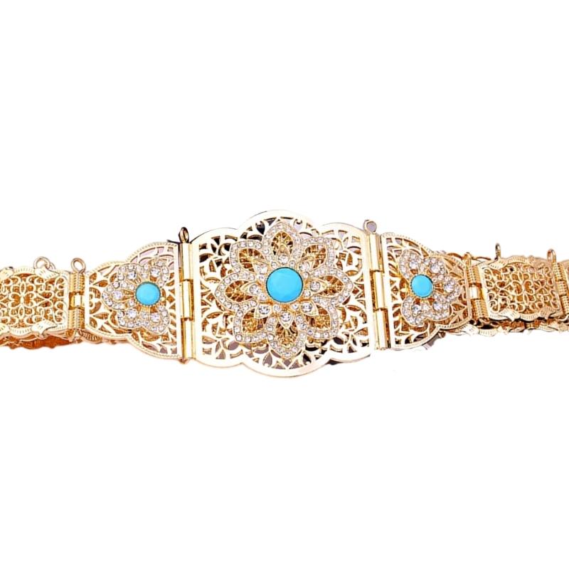 Decorative Corset Band Middle Eastern Metal Belt For Women Long Robe Caucasus Wasit Chain With Rhinestones Design