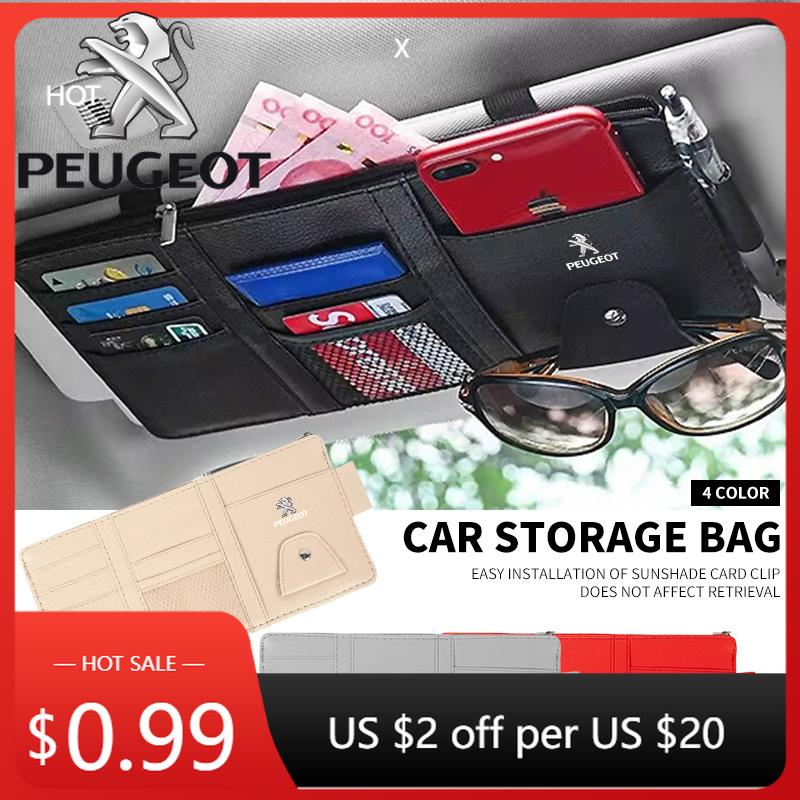 Car Sticker New Car Leather Sun Visor Storage Clip Light Shield Storage Bag For Peugeot 206 208 306 307 308 407 408 508 2008 300