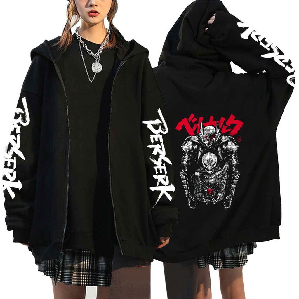 Anime Berserk Sword Legend Printed Zipper Hoodie for Men and Women, Casual Sportswear, Hoodie and Top