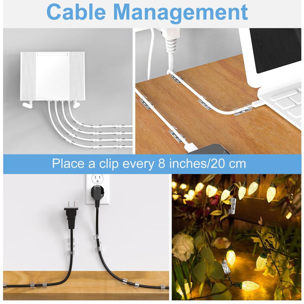 20-200pc Self Adhesive Cable Management Clip Clear Plastic Cable Clips for Cable Management TV PC USB Wire Cable Clips Organizer