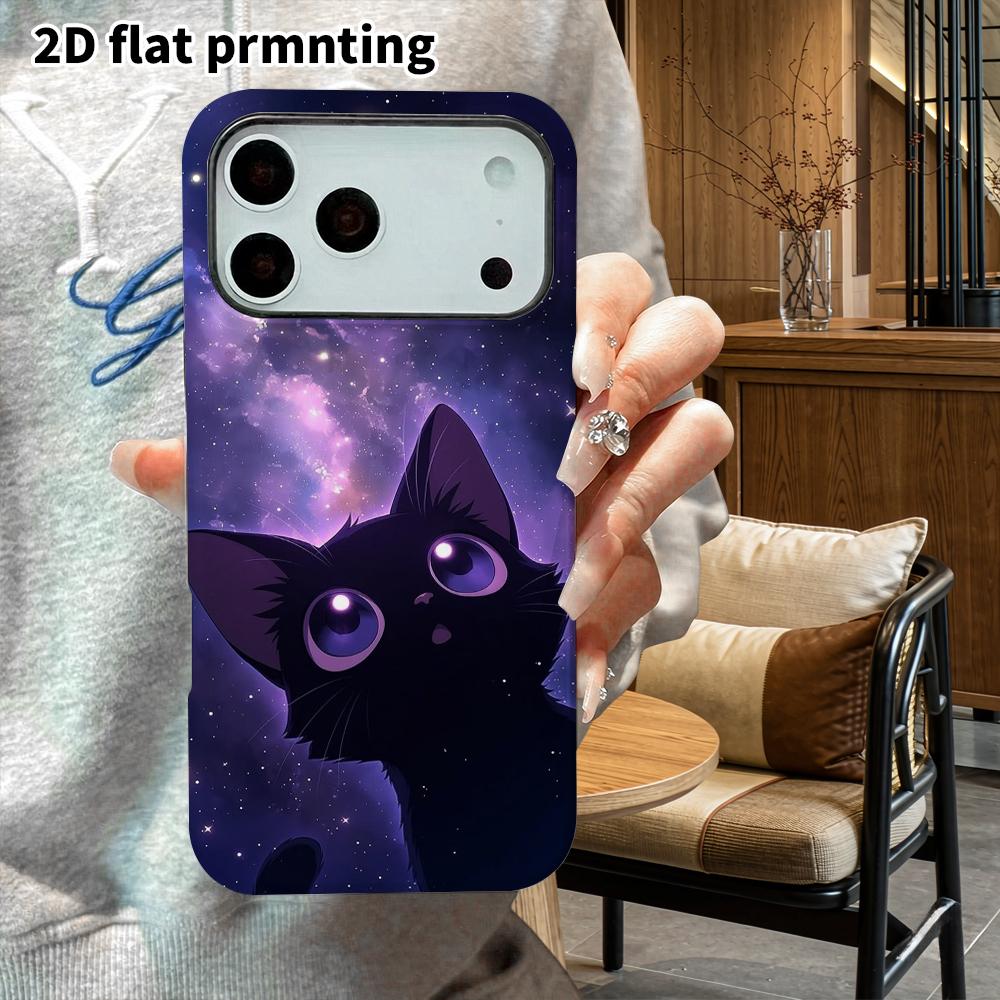 Phone Case: 2D Flat Design Suitable for iPhone 18, 17, 16, 15, 14, 13 Pro Film Protective Case, Couple Style, Starry Black Cat, Christmas and Hallowee