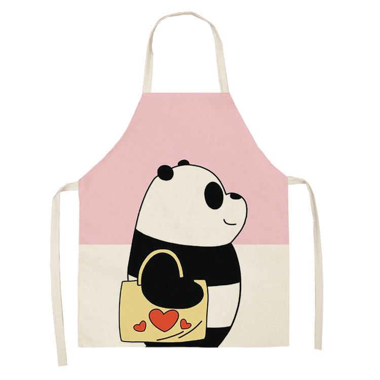 Cartoon Panda Multi-functional Linen Apron Dress Garden Children's Aprons for Woman Man Kids Pink Kitchen Baking Accessories