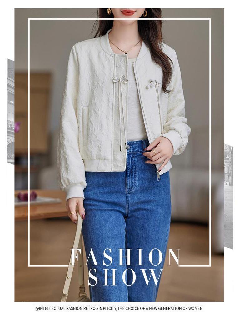 2024 Spring/Autumn Women's National Style Round Neck Frog Button Baseball Jacket