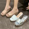 Eilyken Summer Concise Square Toe Platform Wedge Heels Slippers Woman Female Sandals Slide Shoes Zapatos De Mujer