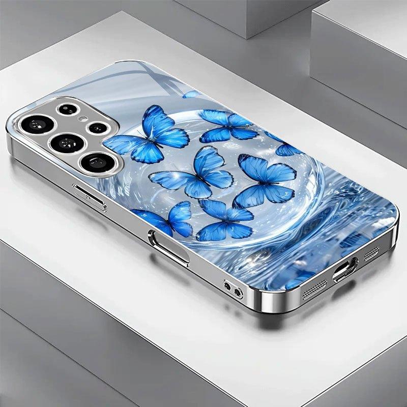 

Позолоченный чехол для телефона из закаленного стекла, совместимый с Galaxy S26 S25 S24 S23 S22 Ultra Plus. Имеет волнистый дизайн бабочки. For Galaxy S26