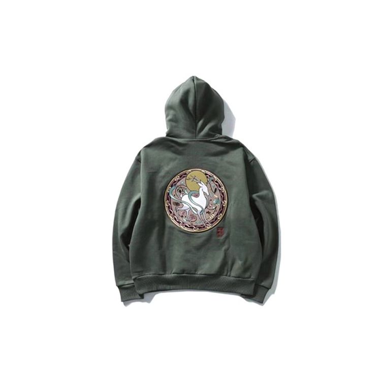 Li Ning Paris Fashion Week Auspicious Spirit Deer Colorful Loose Hoodie Men Hoodies Green AWDNB81-1