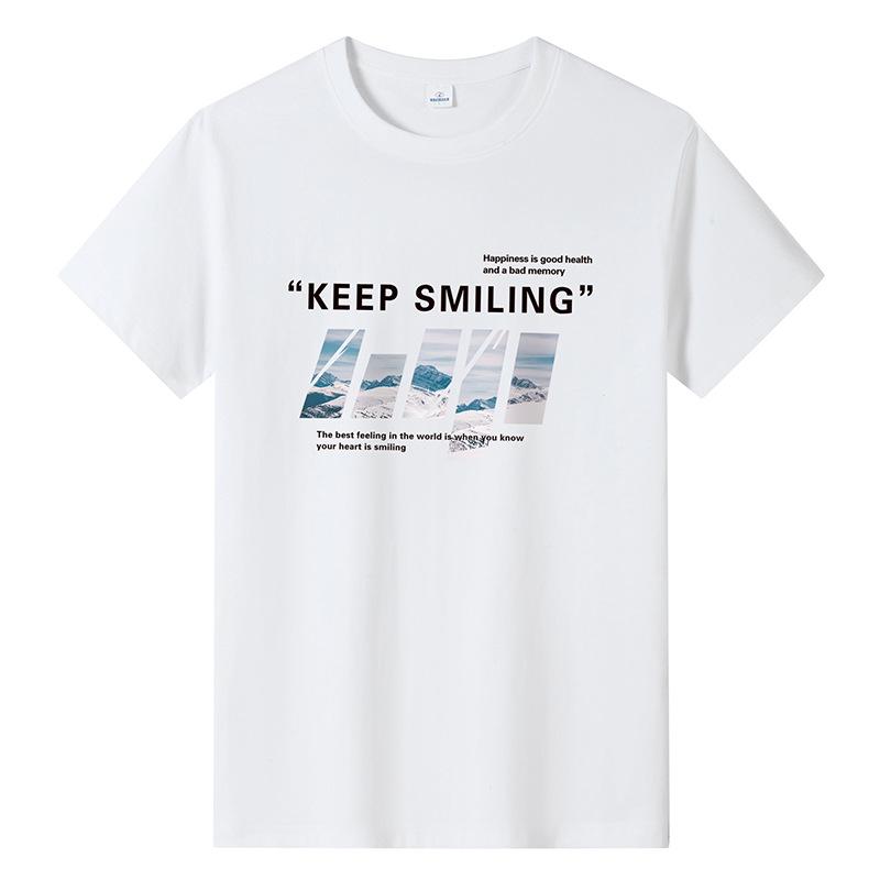 Keep Smiling Mens Fashion Short-sleeved T-shirt Pure Cotton Casual Tee M-6XL