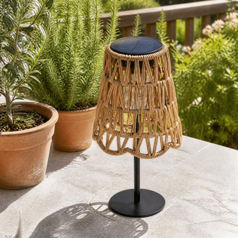 Metal Frame Solar Table Lamp Imitation Rattan Decorative Lantern Floor lamp with skirt Patio