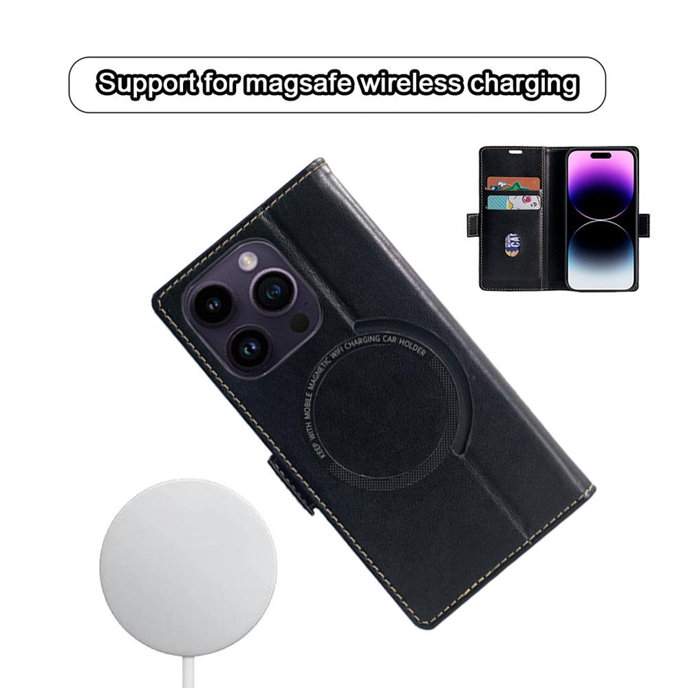 Für iPhone 16 Pro Max Hülle Kompatibel mit MagSafe Wallet Ständer Leder Klapphandyhülle