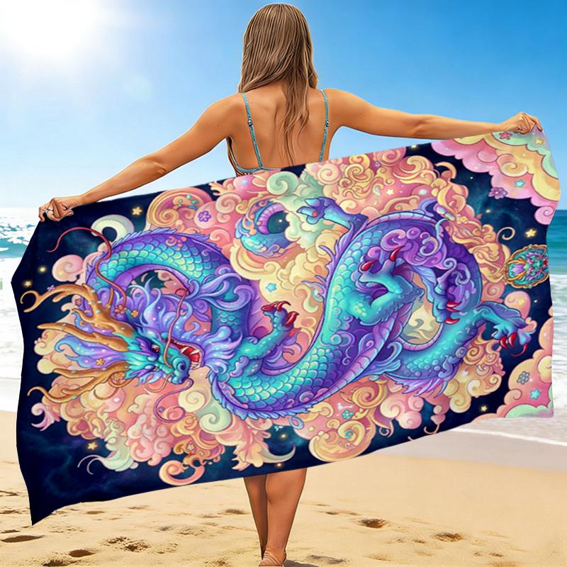 1Pc Colorful Dragon Fantasy Beach Towel Quick Dry Multiuse For Beach Pool Gym Yoga Home Travel Christmas Halloween Xmas Gift G1280