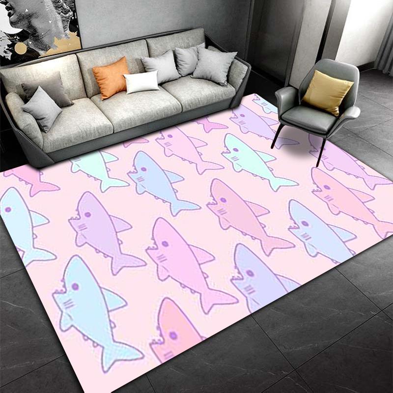 Colorful Cartoon Shark Pattern Area Rug for Kids Room Decor Suitable for use as an anti-slip for living room bedroom sofas