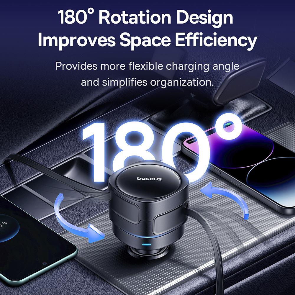 BASEUS Enjoyment Max Car Charger 60W C+L Dual Cable Rotatable Design Fast Charging Retractable Cables