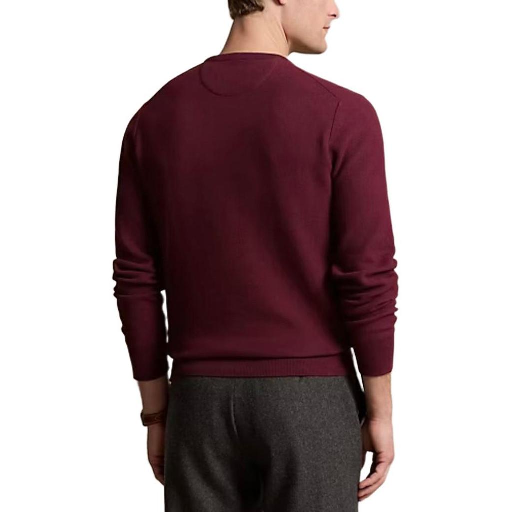 Polo Ralph Lauren Vyšívané logo malého poníka Jednobarevný Pletený svetr s dlouhým rukávem a kulatým výstřihem Pánský svetr Burgundský 710918163-514