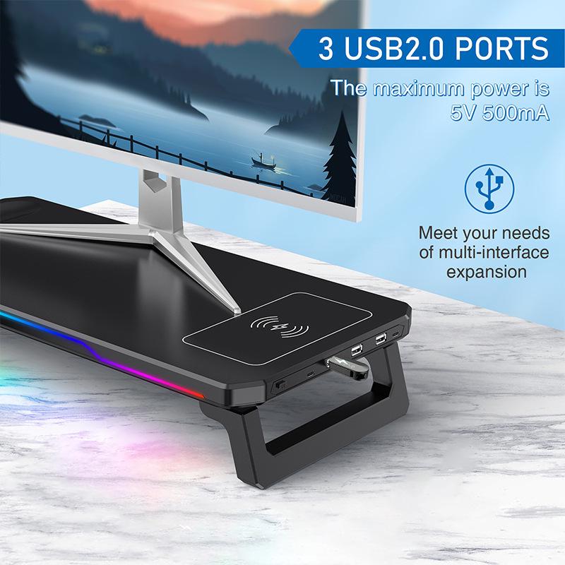 RGB LED Monitor Riser & Dock: Foldable Desktop Organizer