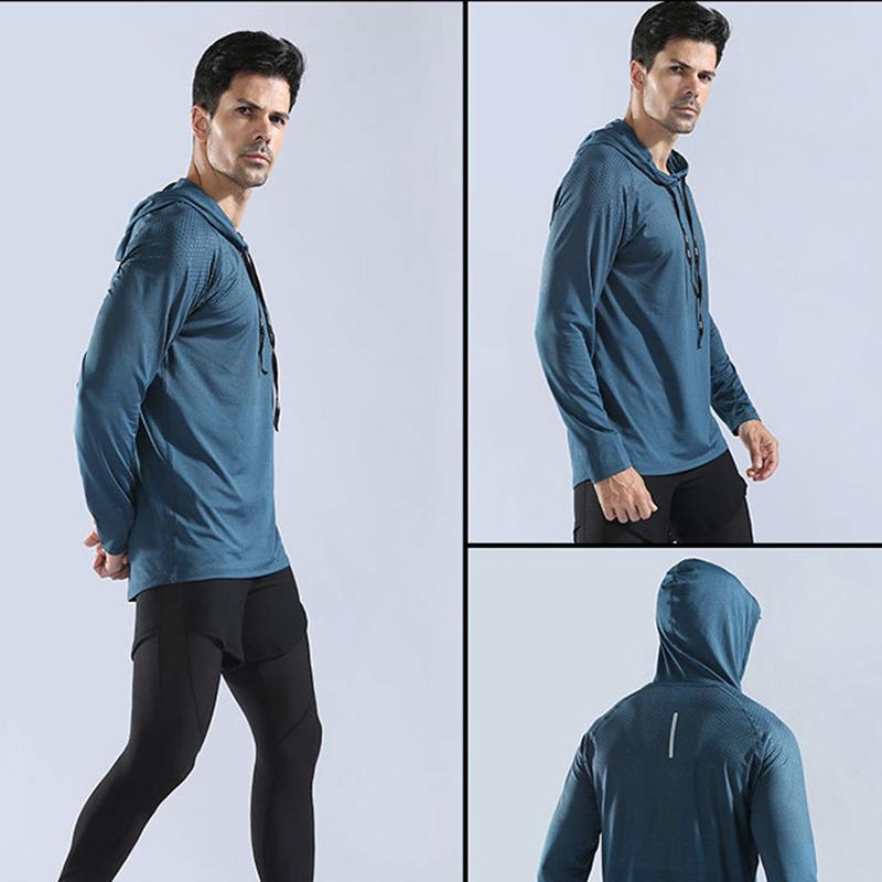 Pánské sportovní svetr s kapucí ležérní košile s dlouhým rukávem podzim zima fitness mikina rychleschnoucí prodyšné běžecké tréninkové topy