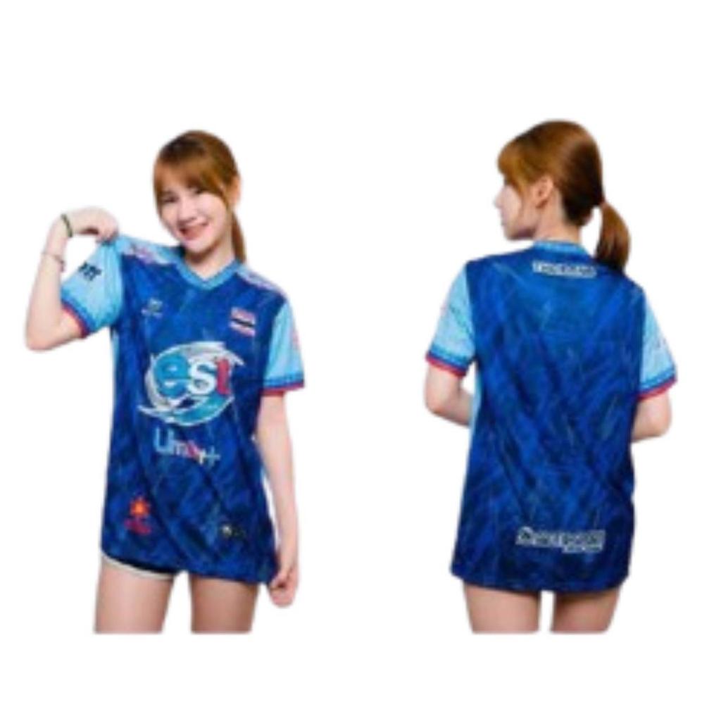 THAILAND National Volleyball Men Training JERSEY CHEER Fan Print Quick Dry V Neck Shirt Short Sleeve Uniform Thailand Logo Unisex Sport Indoor