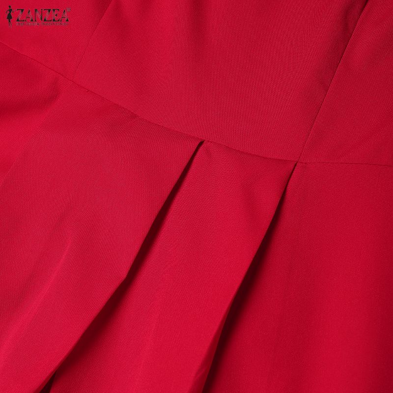 ZANZEA Women Casual Round Neck Solid Color 3/4 Sleeve Midi Dress