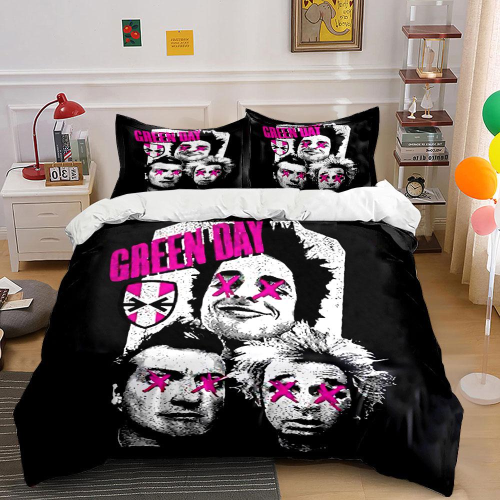 Green Day Band Graphic Design Bedding Duvet Cover Set Duvet Cover Pillowcases (1*Duvet Cover 2*Pillowcases, without duvet insert)