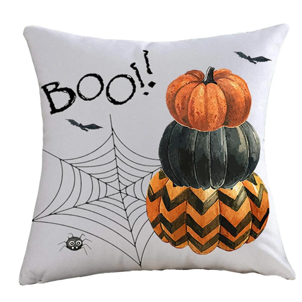 Halloween Happy And Cute Ghost Pumpkin Bat Print Cushion Cover Home Living Room Sofa Decoration Pillow 45X45Cm