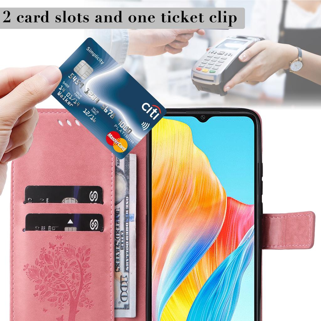 Emboss Cat Tree Cards Solt Wallet Case For OPPO A58 A38 A78 A98 A36 A76 A17 A96 A77 Realme 10 11 8i 9 Pro Plus C33 C53 5G Cover