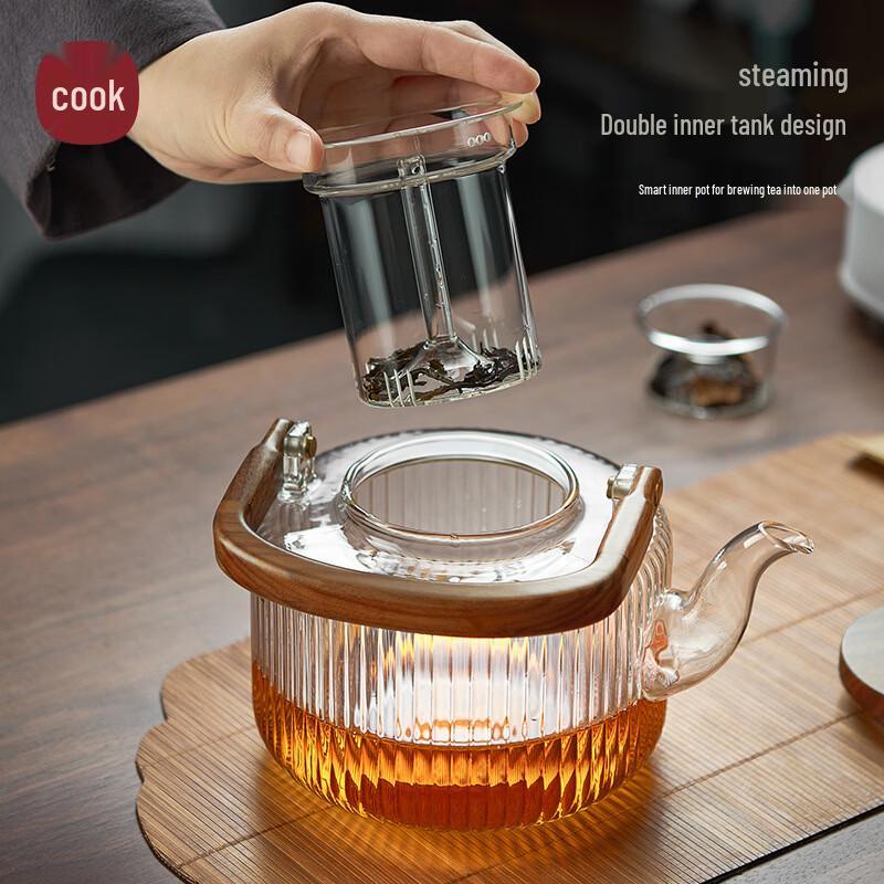 Striped Glass Tea Pot with Lift Beam Handle