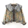Spring Autumn Jacquard Embroidery Denim Jacket Women Loose Short Cowboy Outerwear Casual Peter Pan Collar Jeans Jacket Female