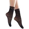 Women's Fashion Aesthetic Black Sheer Fishnet Mesh Ankle Socks with Hollowout Patterned Lace Trim Stretch Short Socks
