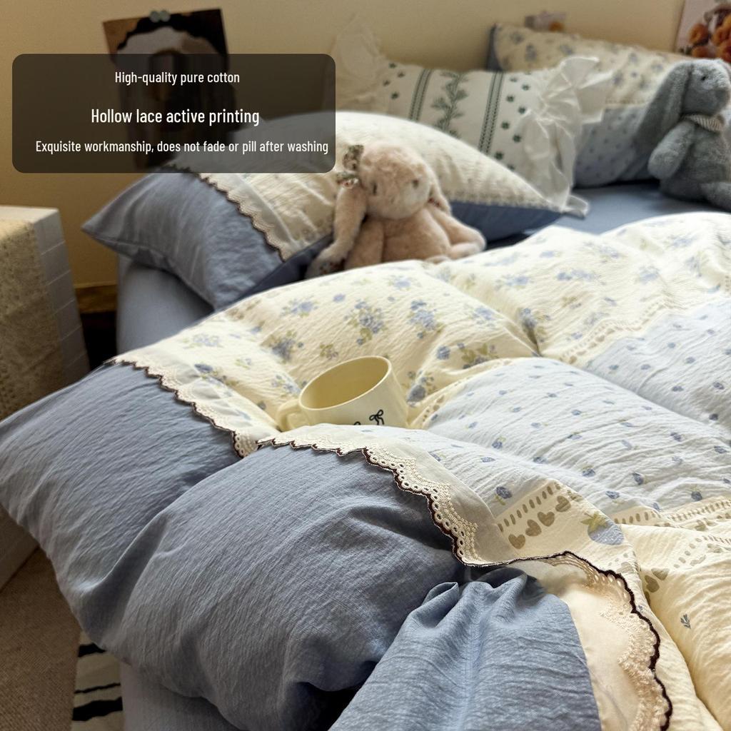 Korean Soft Crinkled Gauze Lace 4-Piece Bedding Set