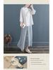 Chinese Ethnic Style Embroidered Cotton-Linen Frog Button Top for Women, Summer 2024, Stand Collar with Three-Quarter Sleeves.