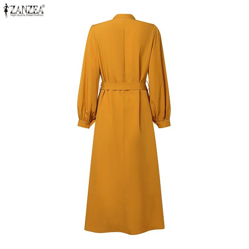 ZANZEA Kobiety Casualowa Sukienka z Okrągłym Dekoltem w Jednolitym Kolorze z Długim Rękawem i Luźnym Krojem