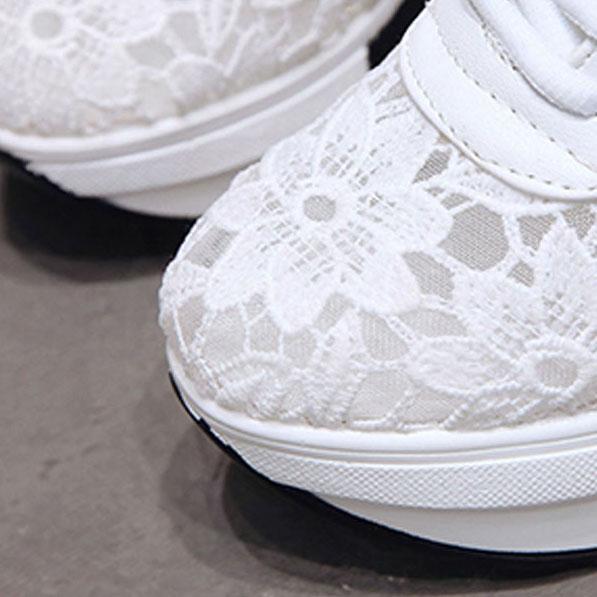 Dames Zomer Mesh Kant Schoenen Dikke Zolen Wedge Instappers Sneakers Vrouwelijk Grote Maat Hol Uit Casual Ademende Schoenen