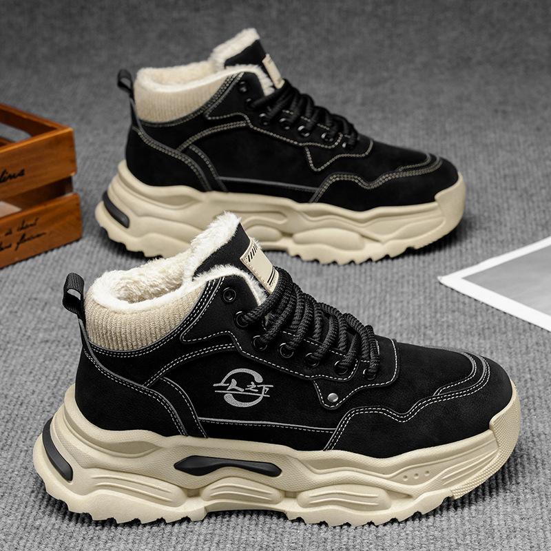 High-top winter velvet thickened non-slip snow boots outdoor sports feeling warm and cold-proof thick-soled dad cotton shoes