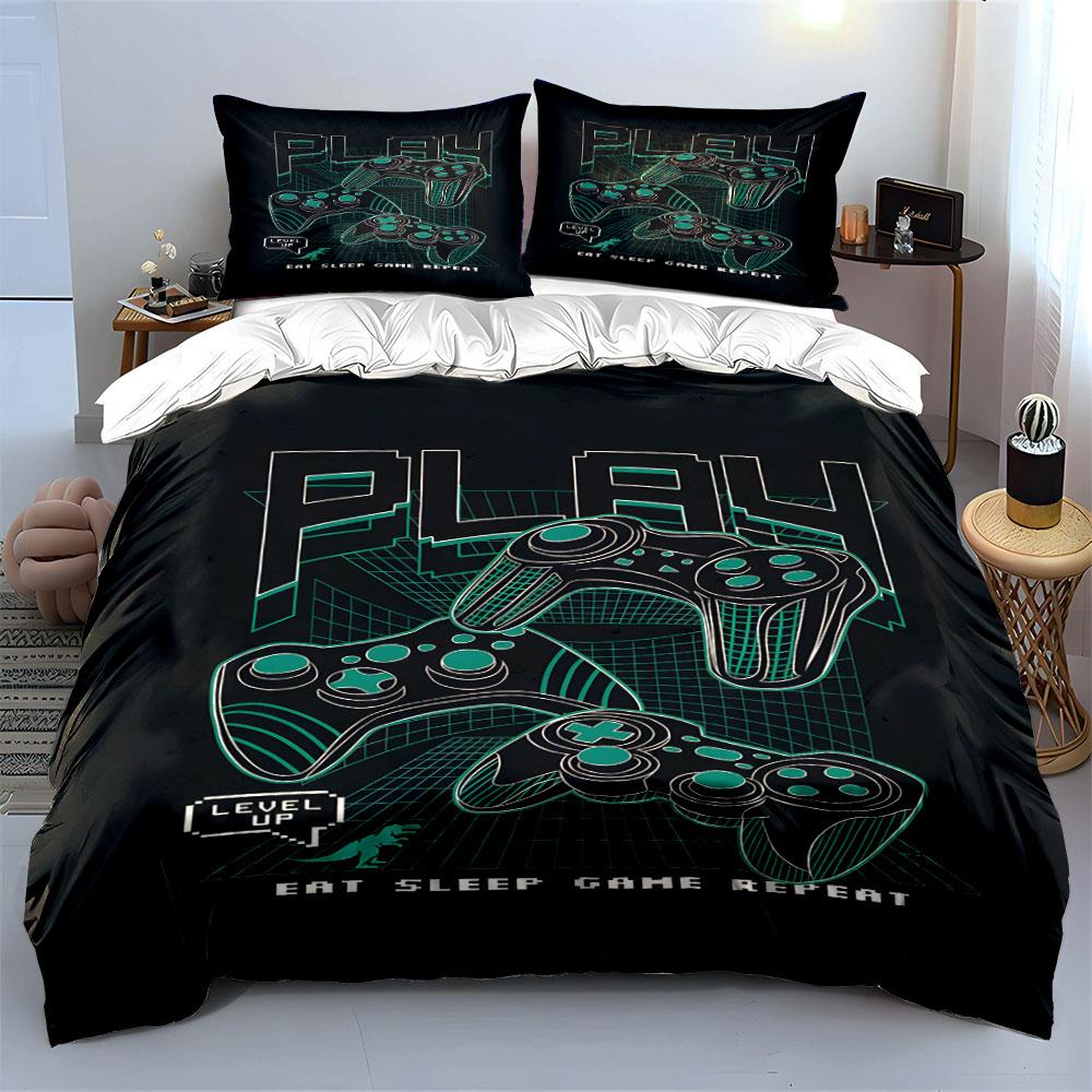 Retro Gaming Controllers Design Print Bedding Set 1 Duvet Cover 2 Pillowcases for Adult and Children Luxury Gift Full Size