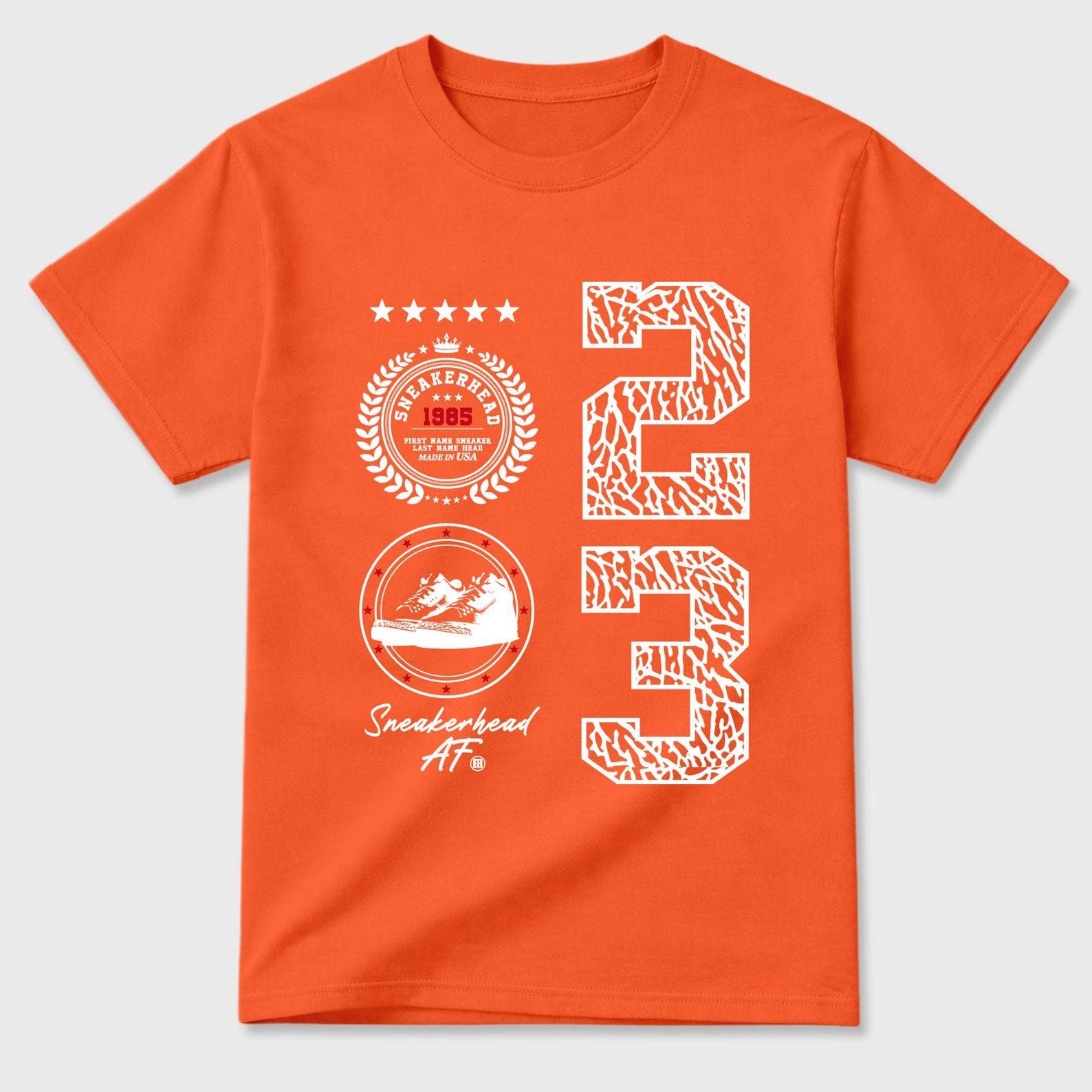 Sneaker Emblem graphic tee. Streetwear Brand Graphic T-Shirt. AJ3 Orange Citrus M