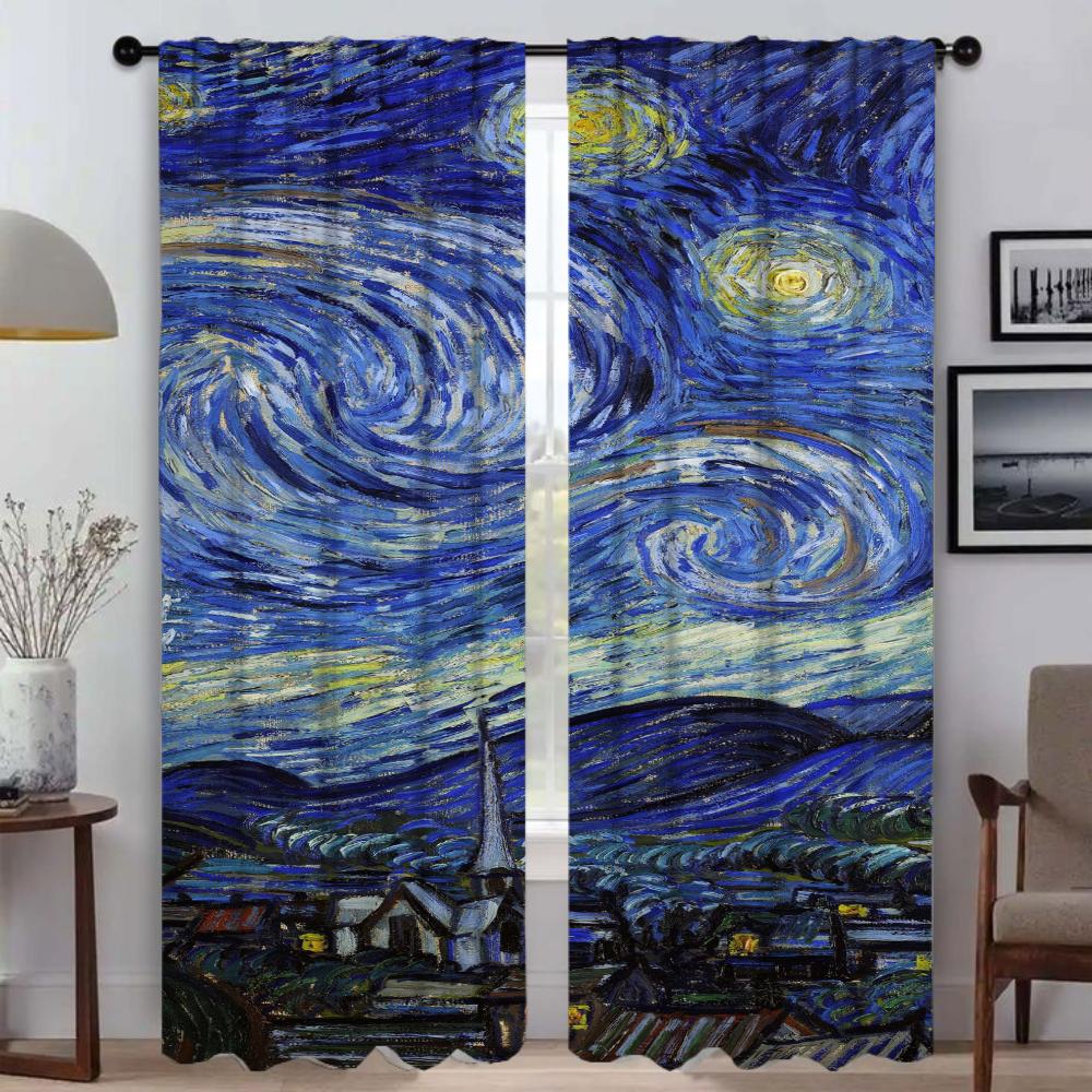 Halloween Decoration Van Gogh Home Interior Curtains for Camera Partition Blackout Curtains 2 Pieces Living Room Curtain Shades