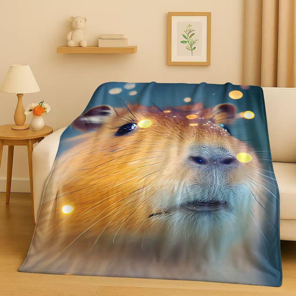 Kawaii Capybara Cartoon Flannel Blanket,Ultra Soft Warm Plush Throw for Home Bedroom Bed Sofa Cover Office Travel Camping Gift