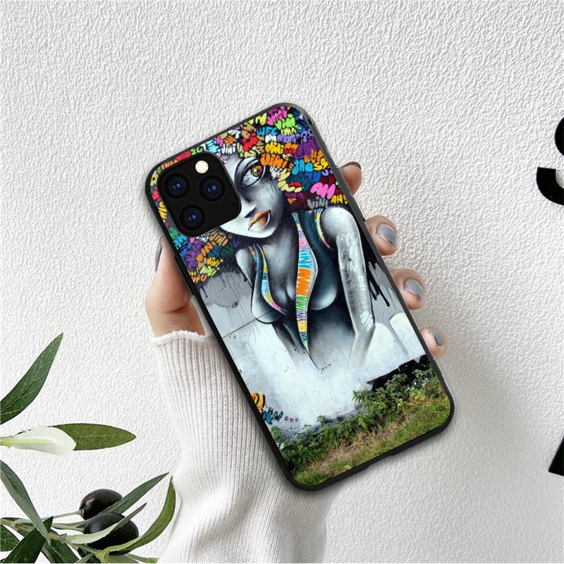 Doodle Black Women Fashion Girl Phone Case For Iphone 12 11 13 7 8 6 S Plus X Xs Xr Pro Max Mini Shell