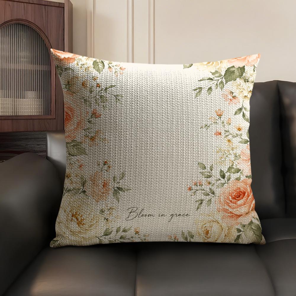 Rose Plaid Print Cushion Cover Linen Organic Fabric DoubleSided Printing Sofa Breathable Home Decor Gift Pillow Case